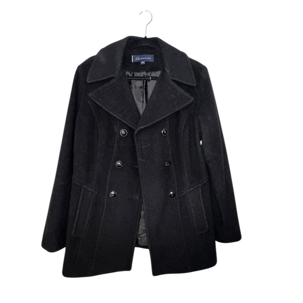 Anne Klein Wool Blend Black Double-Breasted Coat